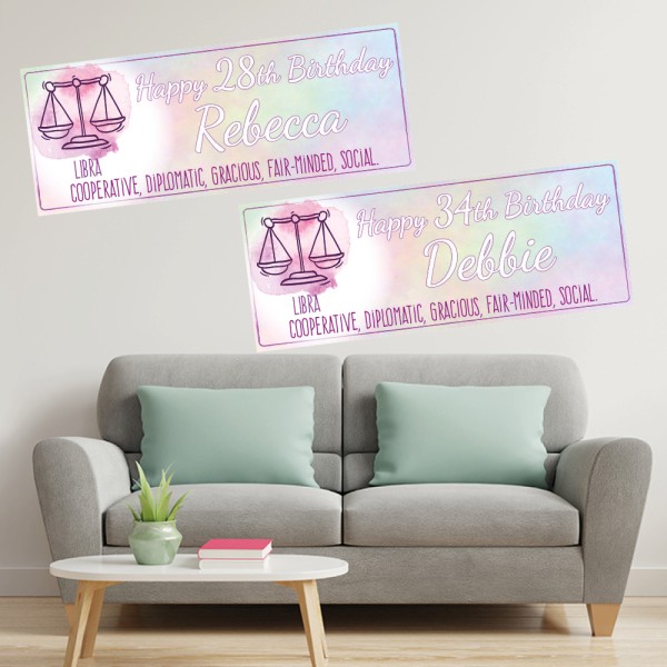 Zodiac Libra Star Sign Personalised Birthday Banners