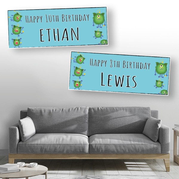 Monster Green Personalised Birthday Banners