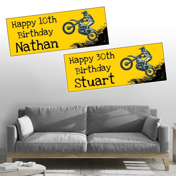 Motocross Yellow Personalised Birthday Banners