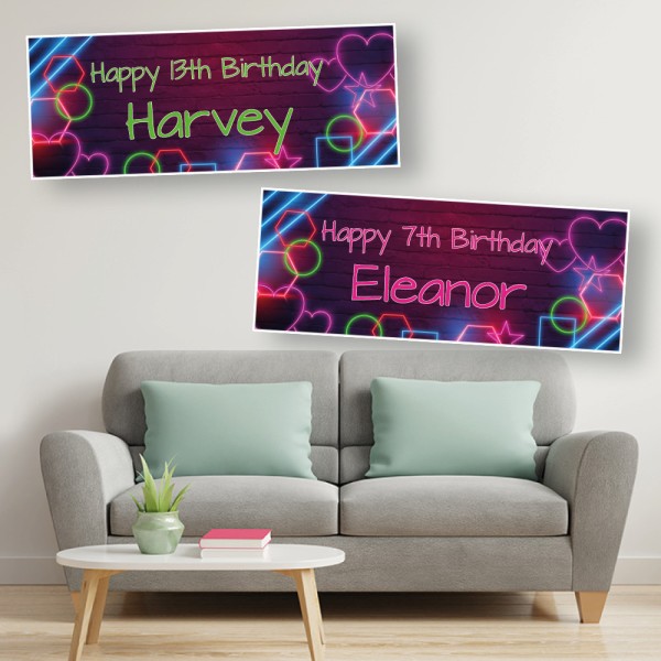 Neon Brick Personalised Birthday Banners