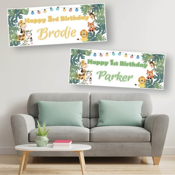 Jungle Animals Cute Personalised Birthday Banners