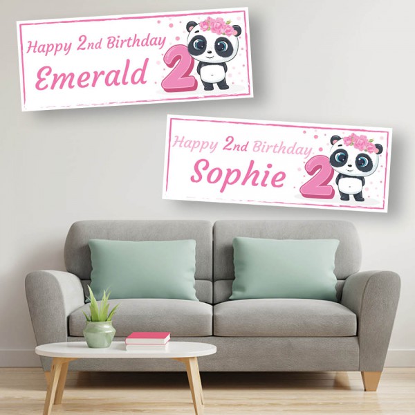 2nd Birthday Panda Personalised Banners