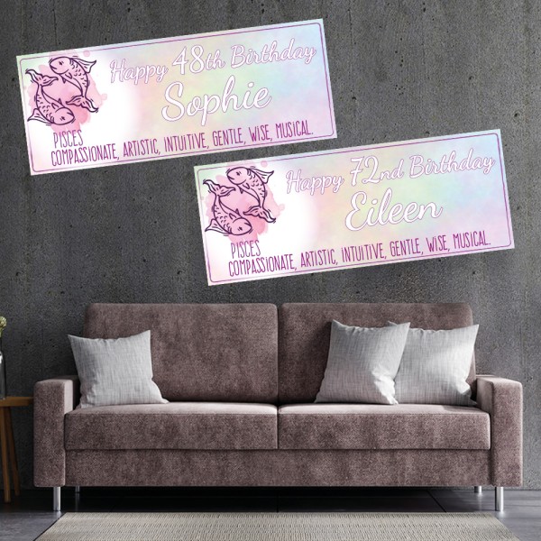 Zodiac Pisces Star Sign Personalised Birthday Banners
