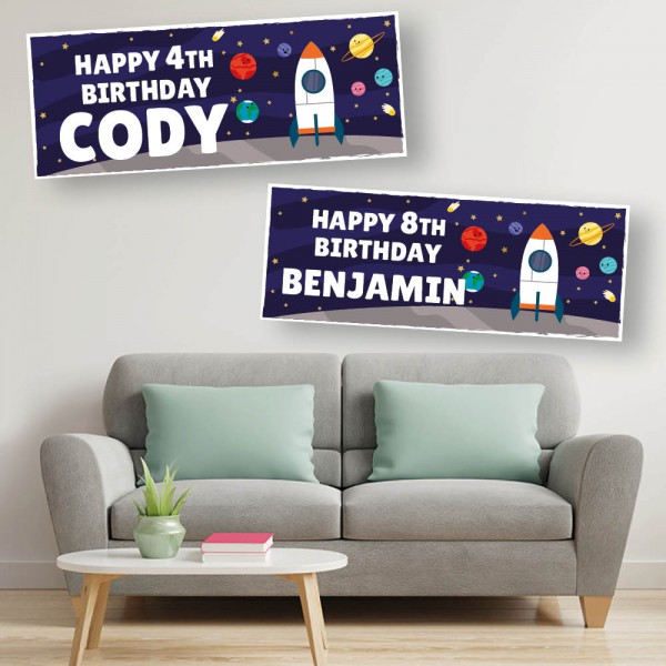 Space Rocket Planet Personalised Birthday Banners