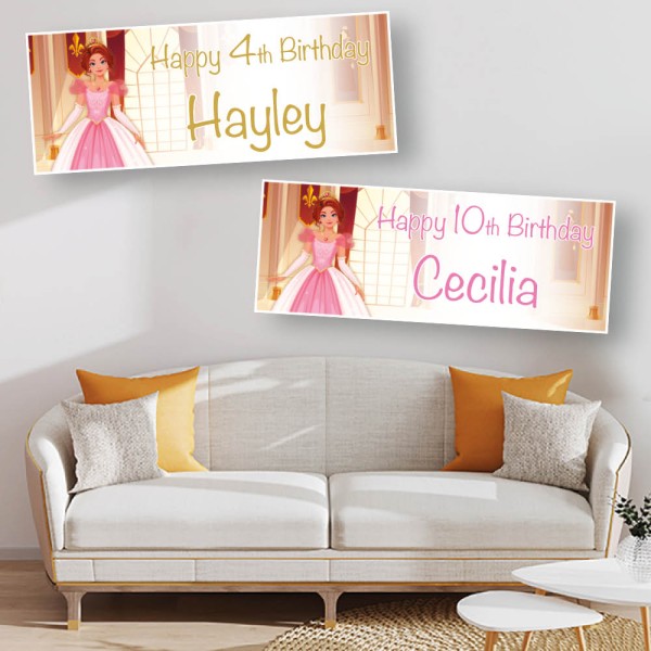 Beautiful Pink Princess Personalised Birthday Banners