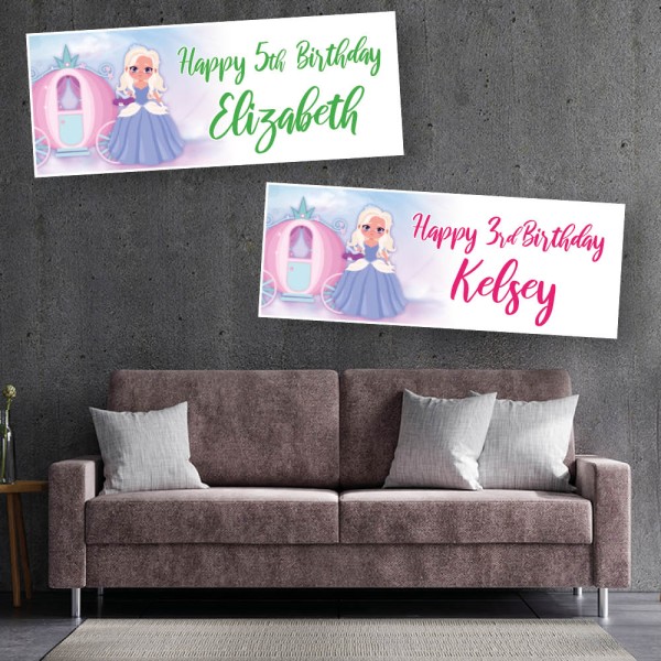 Pretty Princess & Carriage Personalised  Birthday Banners