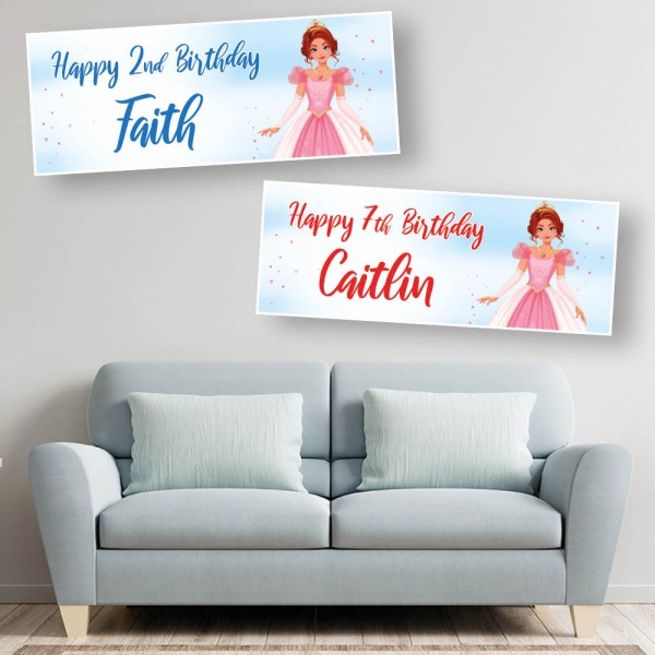 Pretty Pink Princess Personalised Birthday Banners