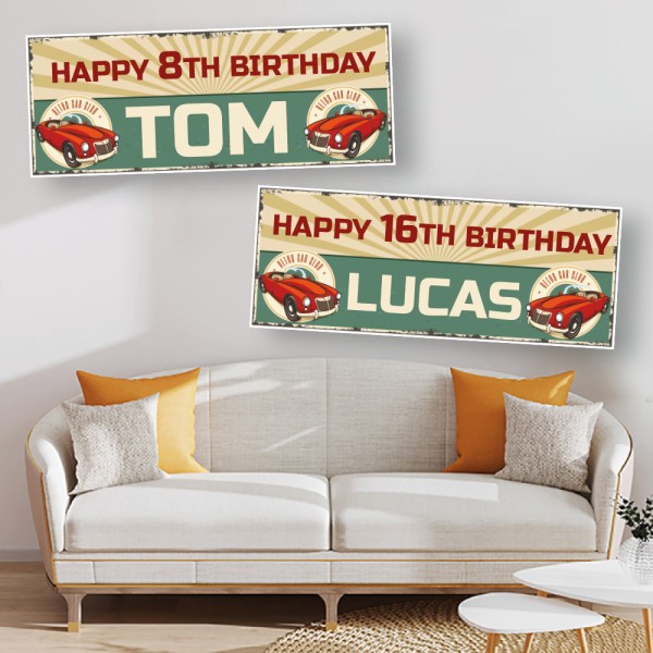 Retro Cars  Personalised Birthday Banners