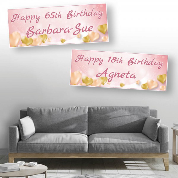 Rose Gold and Gold Heart Personalised Birthday Banners