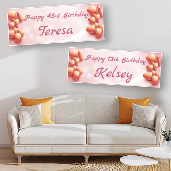 Rose Gold Heart Personalised Birthday Banners