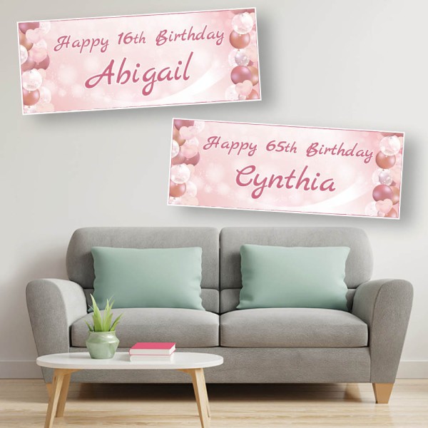 Rose Gold Balloon Personalised Birthday Banners