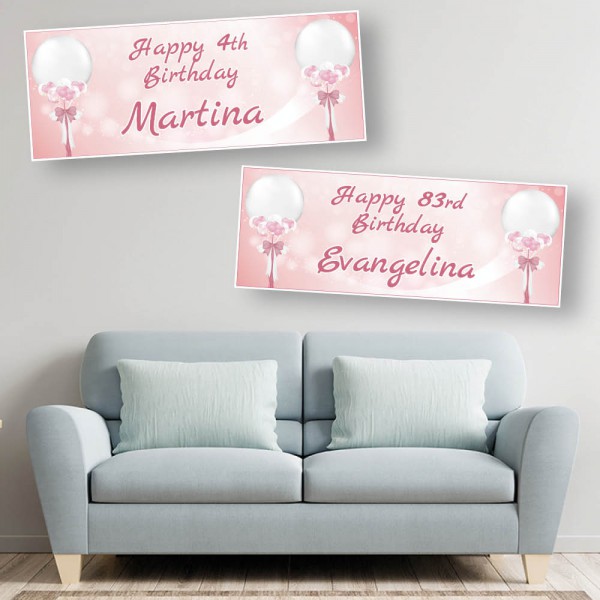 Rose Gold Tied Balloon Personalised Birthday Banners