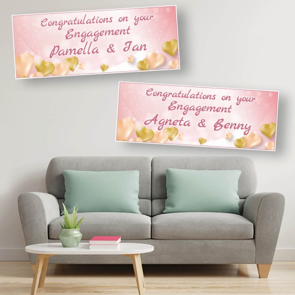 Rose Gold and Gold Heart Personalised Engagement Banners