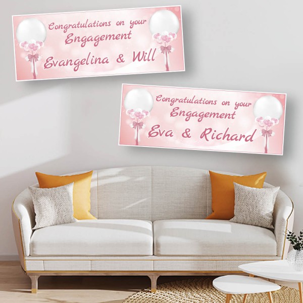 Rose Gold Tied Balloon Personalised Engagement Banners