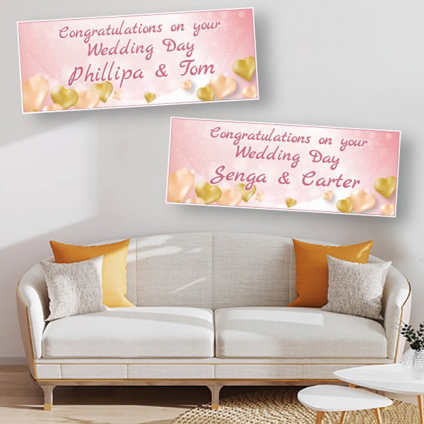 Rose Gold and Gold Heart Personalised Wedding Banners