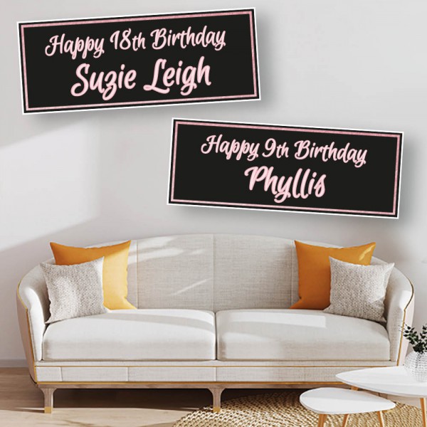 Black & Pink Textured Personalised  Birthday Banners