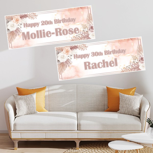 Floral Rose Gold Personalised Birthday Banners