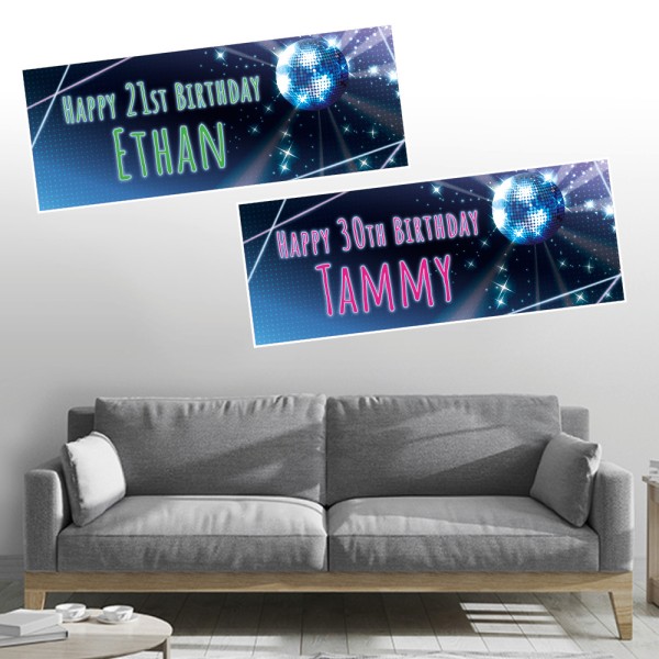 Disco Ball Silver Personalised Birthday Banners