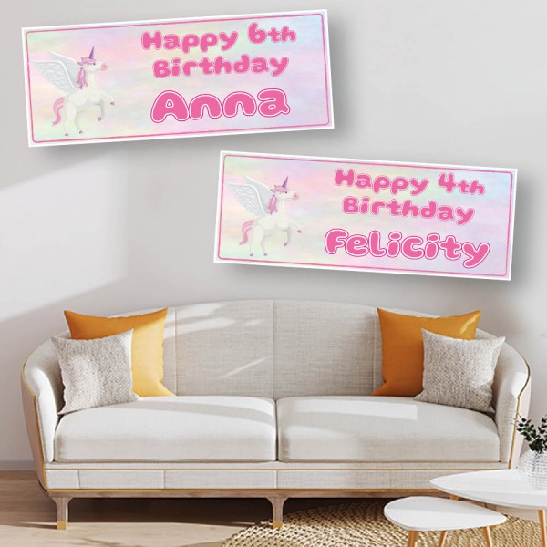 Pink Unicorn Personalised Birthday Banners