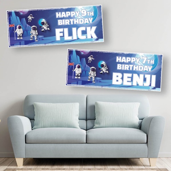 Astronauts Moon Walking Personalised Birthday Banners