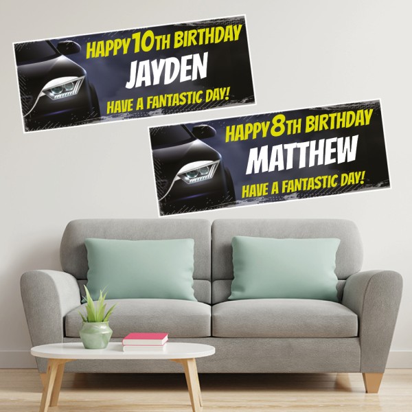 Sports Car Black Personalised  Birthday Banners