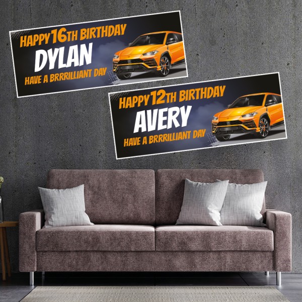 Sports Car Personalised  Birthday Banners