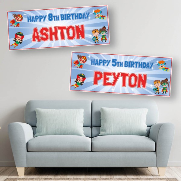 Super Hero Personalised Birthday Banners