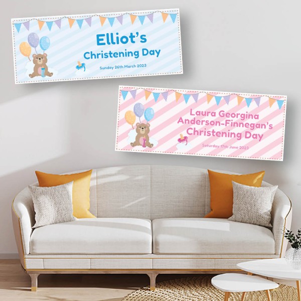 Christening Teddy Bear Personalised Banners