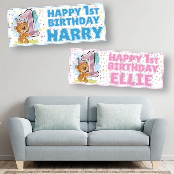 1st Birthday Teddy Bear Personalised Banners