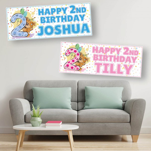 2nd Birthday Teddy Bear Personalised Banners