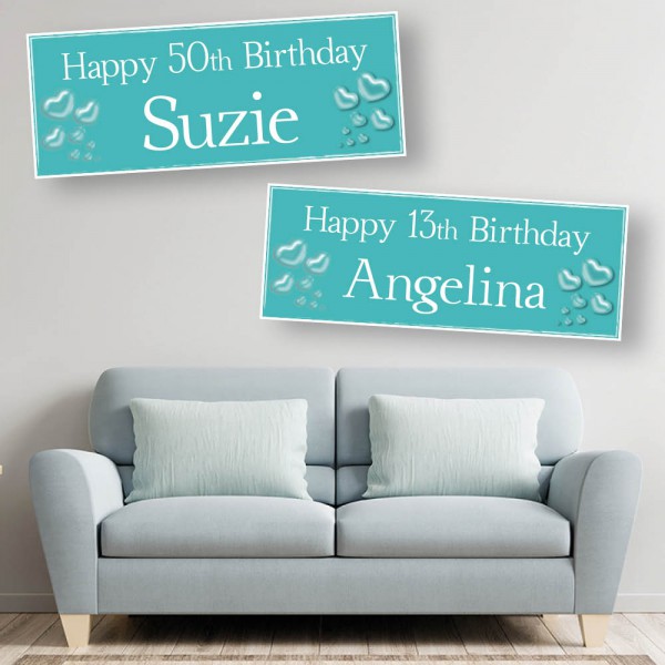 Tiffany Blue Heart Personalised Birthday Banners
