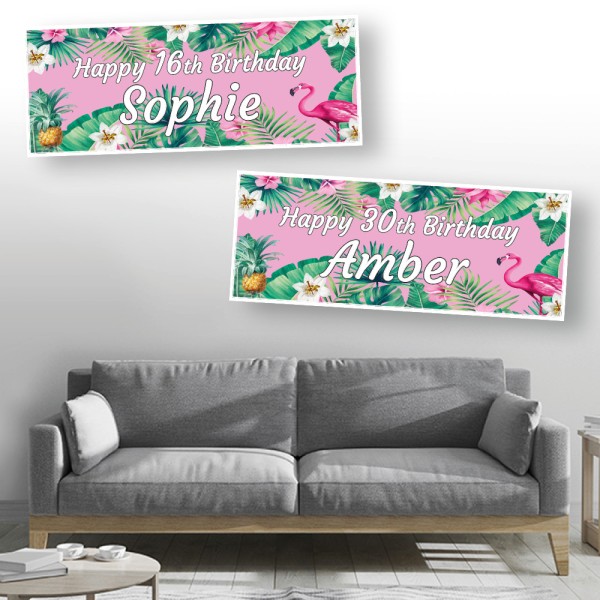 Tropical Flamingo Personalised Birthday Banners