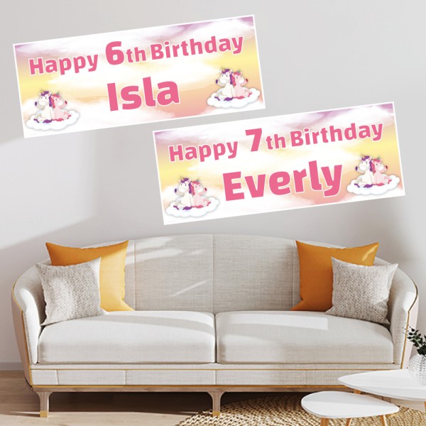 Unicorn Double Cloud Personalised Birthday Banners