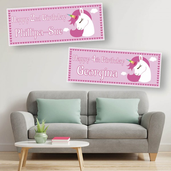 Unicorn Heart Personalised Birthday Banners