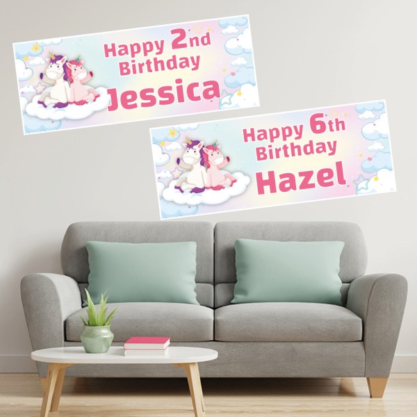 Unicorn Single Cloud Personalised Birthday Banners