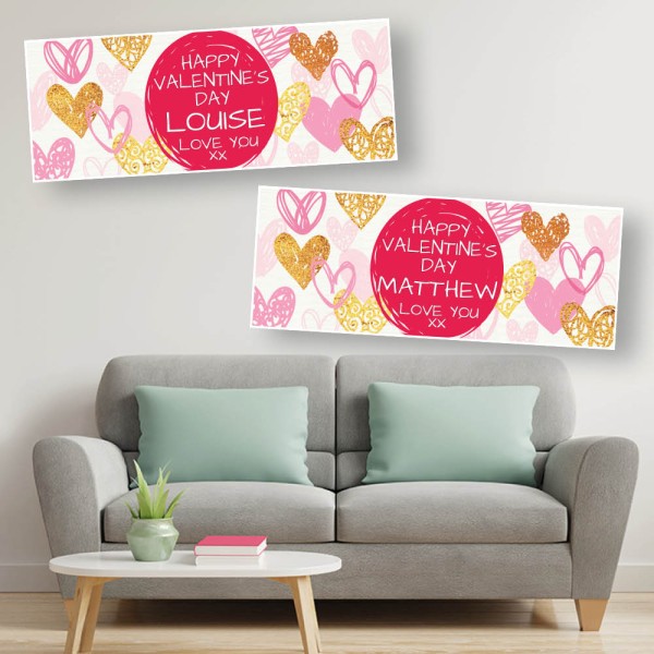 Gold Love Heart Personalised Valentine's Day Banners