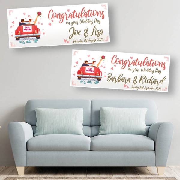 Wedding Day Just Married Car Wedding Personalised Banners