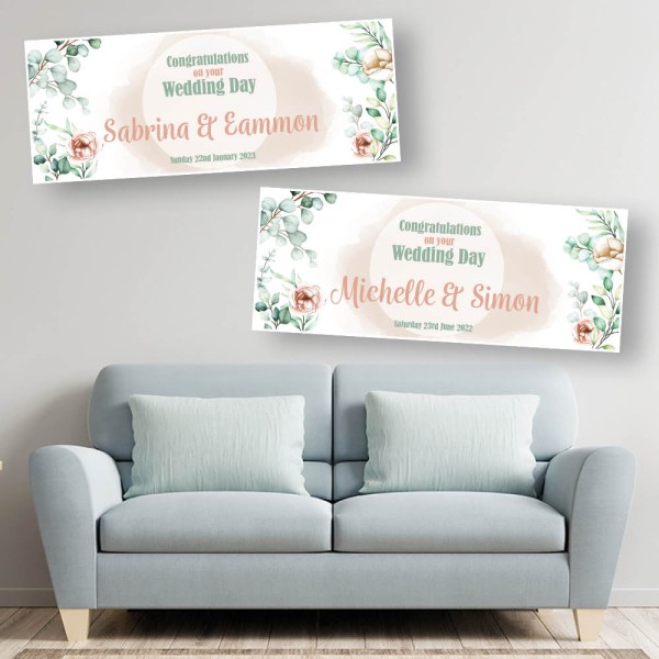 Wedding Day Congratulations Eucalyptus Rose Personalised Banners