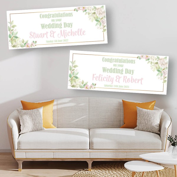 Wedding Day Congratulations Blossom & Gold Personalised Banners