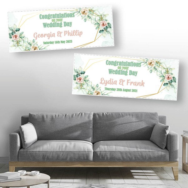 Wedding Day Congratulations Floral Personalised Banners