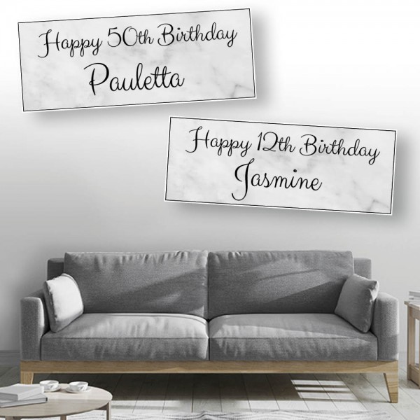 White Marble Personalised Birthday Banners